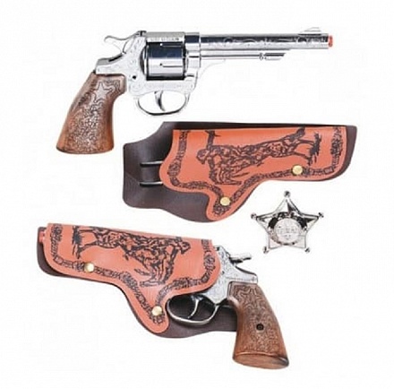 Игровой набор Ковбойский: 2 револьвера на 8 пистонов, 2 кобуры и значок шерифа 